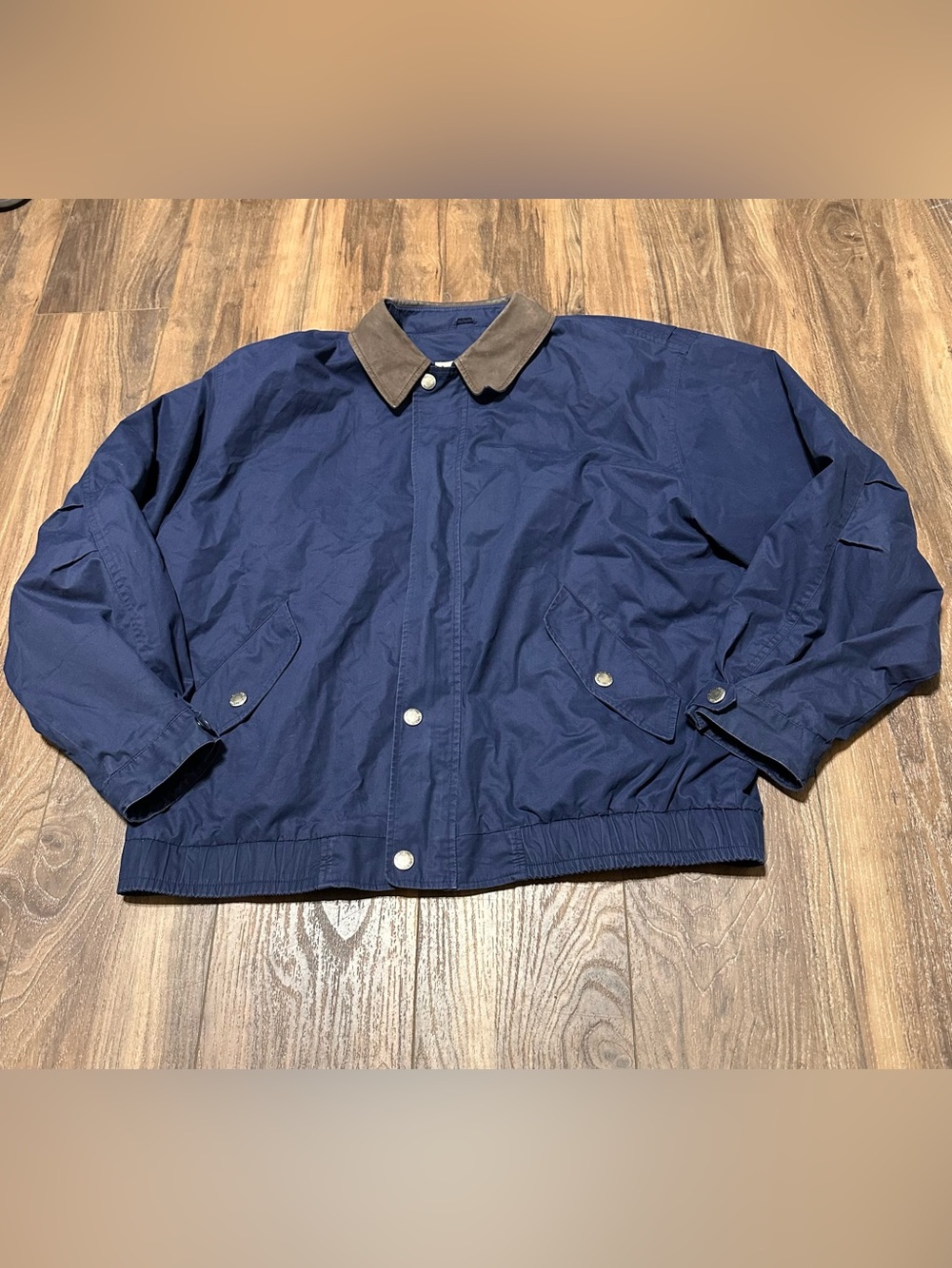Vintage London Fog Navy Bomber Windbreaker Jacket XL Brown Collar Snap Zip